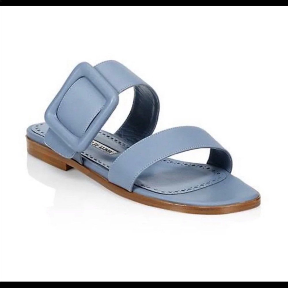 Manolo Blahnik blue tituba Leather flat sandals